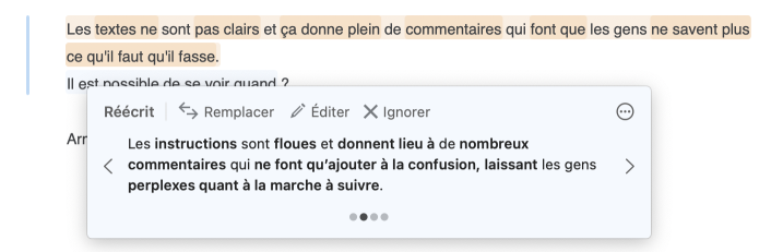 Antidote propose plusieurs reformulations, de différents degrés de créativité.