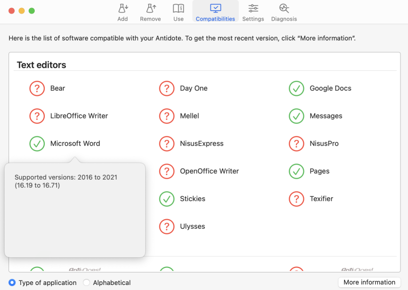 Compatible Software Tab on Mac