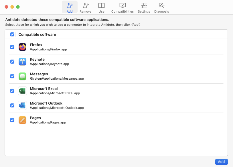 Integrating Antidote With Your Other Software Tab on Mac