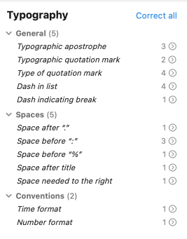 Classes of detections: Typography